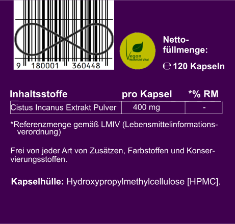 Cistus Incanus, 120 vegane Kapseln im Glas, von Wohlfühl Vital®