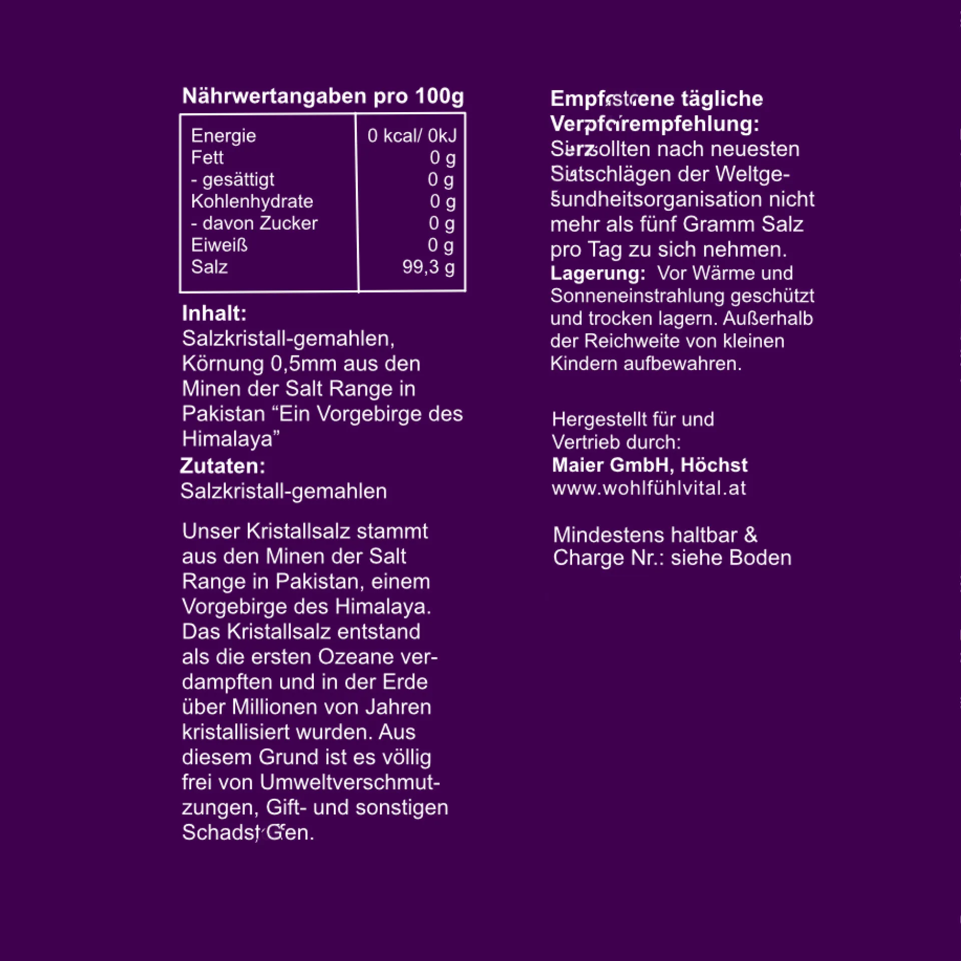 Himalaya Salz, fein gemahlen, 500 g, von Wohlfühl Vital®