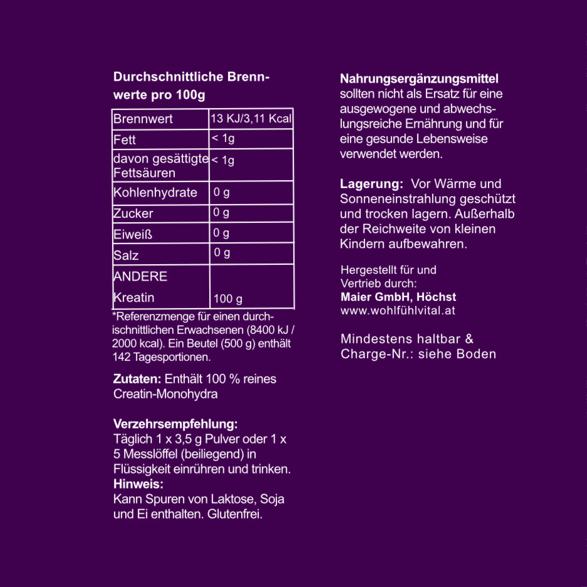 Creatin Pulver, 500 g, von Wohlfühl Vital®