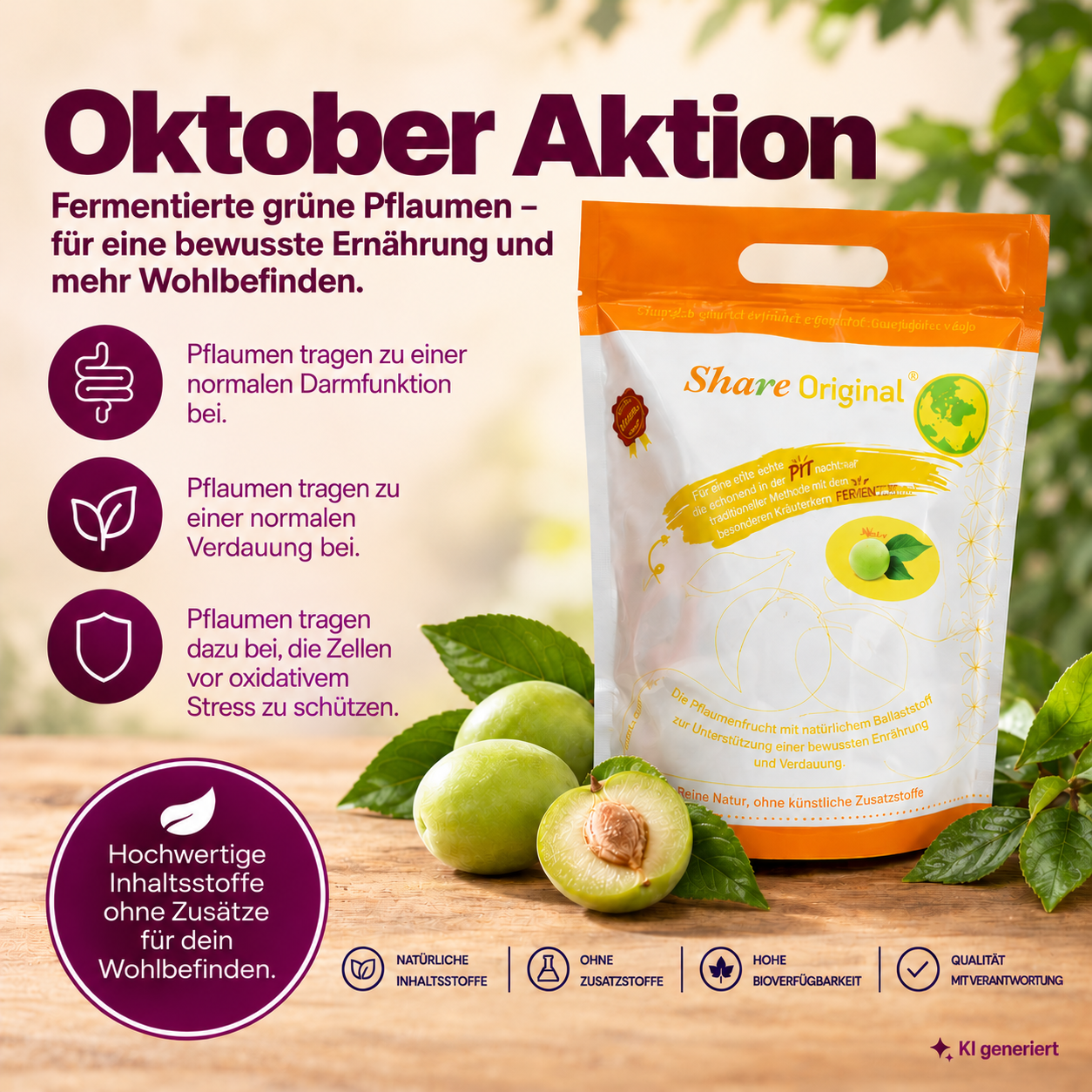 OKTOBER AKTION: Fermentierte grüne Pflaumen, maxi, 500 g (1-Monats-Kur), von ShareOriginal® statt € 99,00