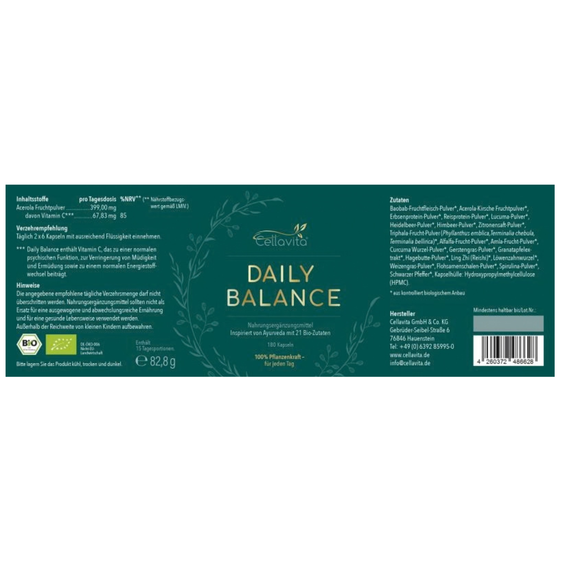 Daily Balance, 180 vegane Kapseln im Glas, von Cellavita®