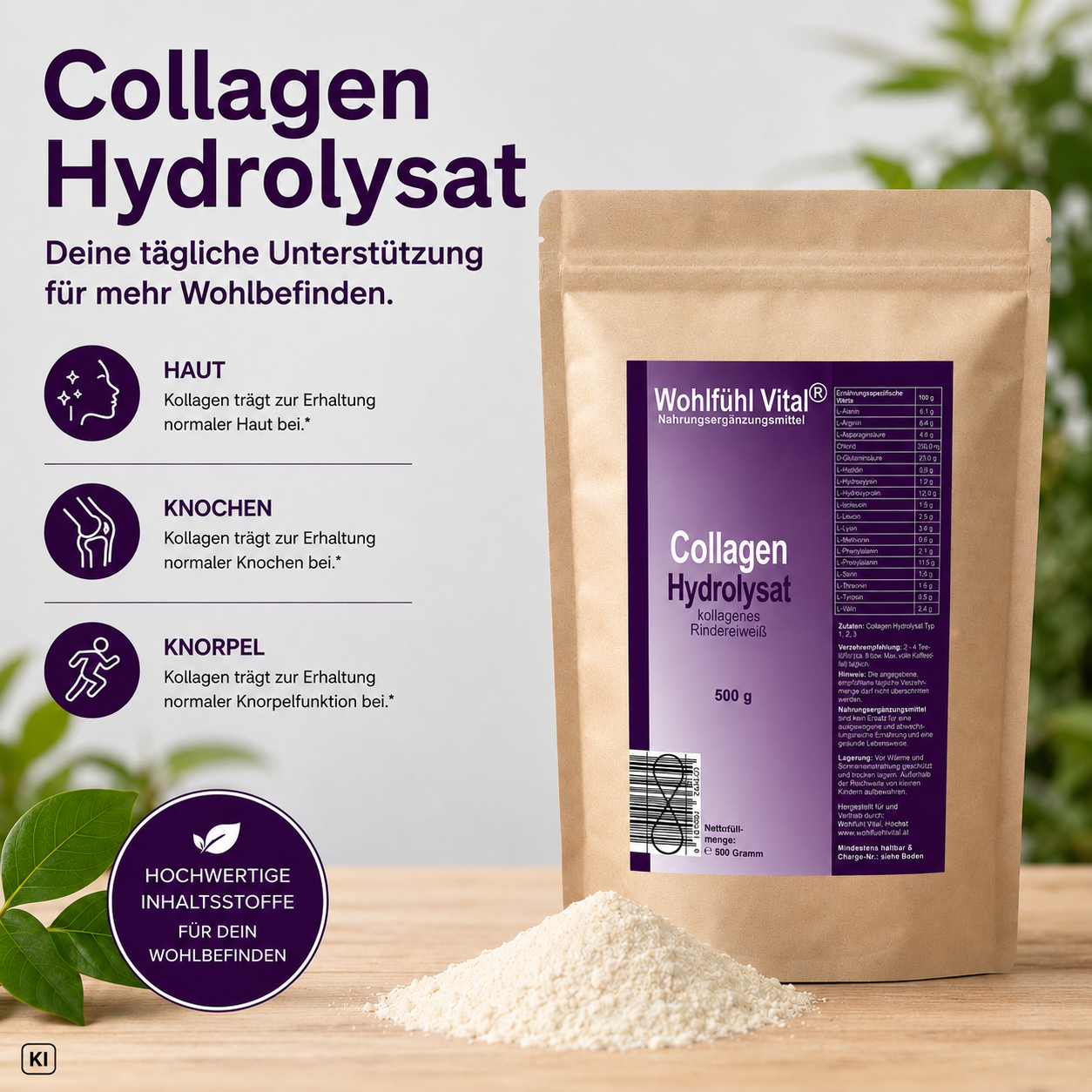 Collagen Hydrolysat, 500 g, von Wohlfühl Vital®