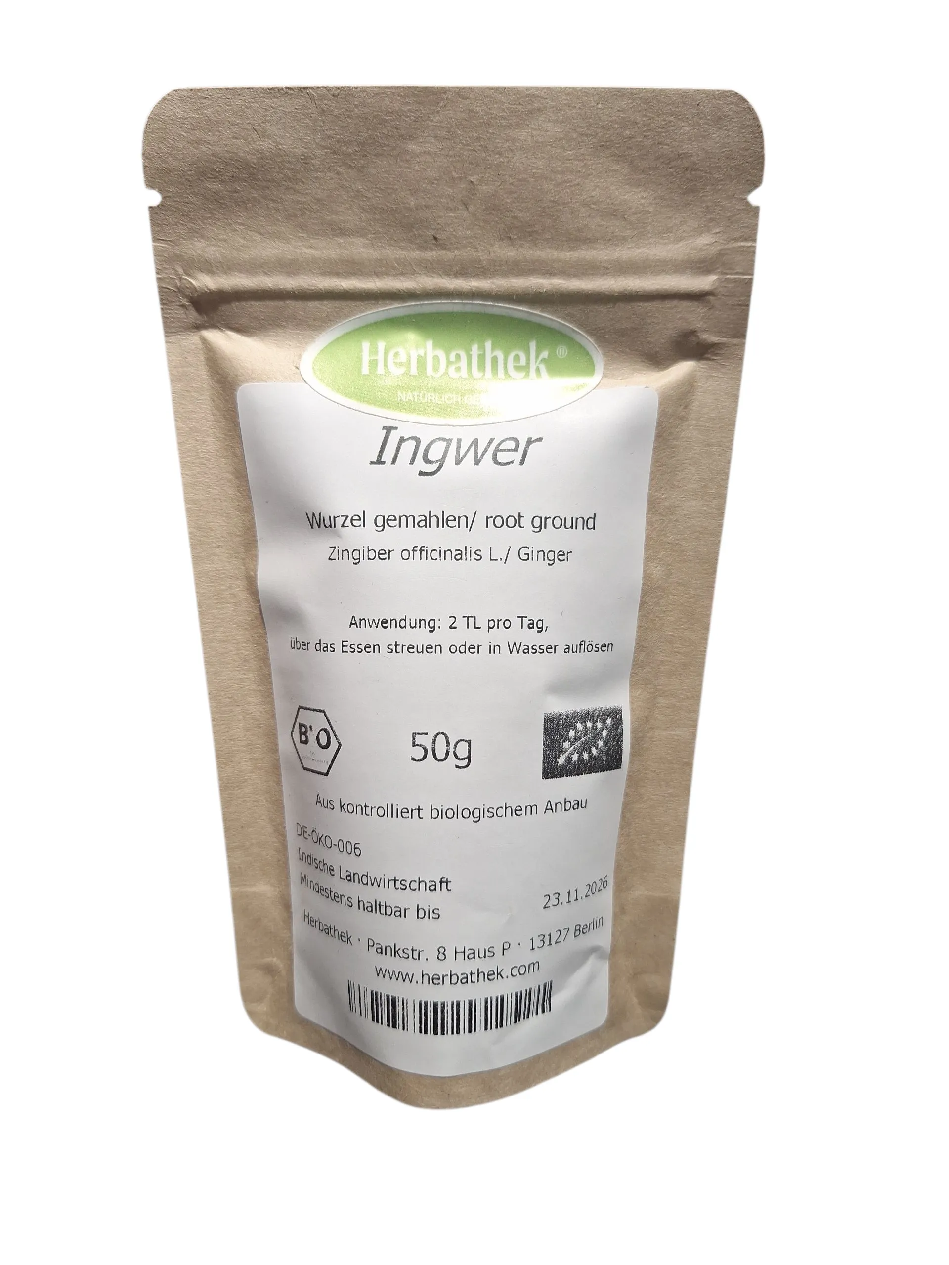 Ingwer Wurzel gemahlen, 50 g, von Herbathek