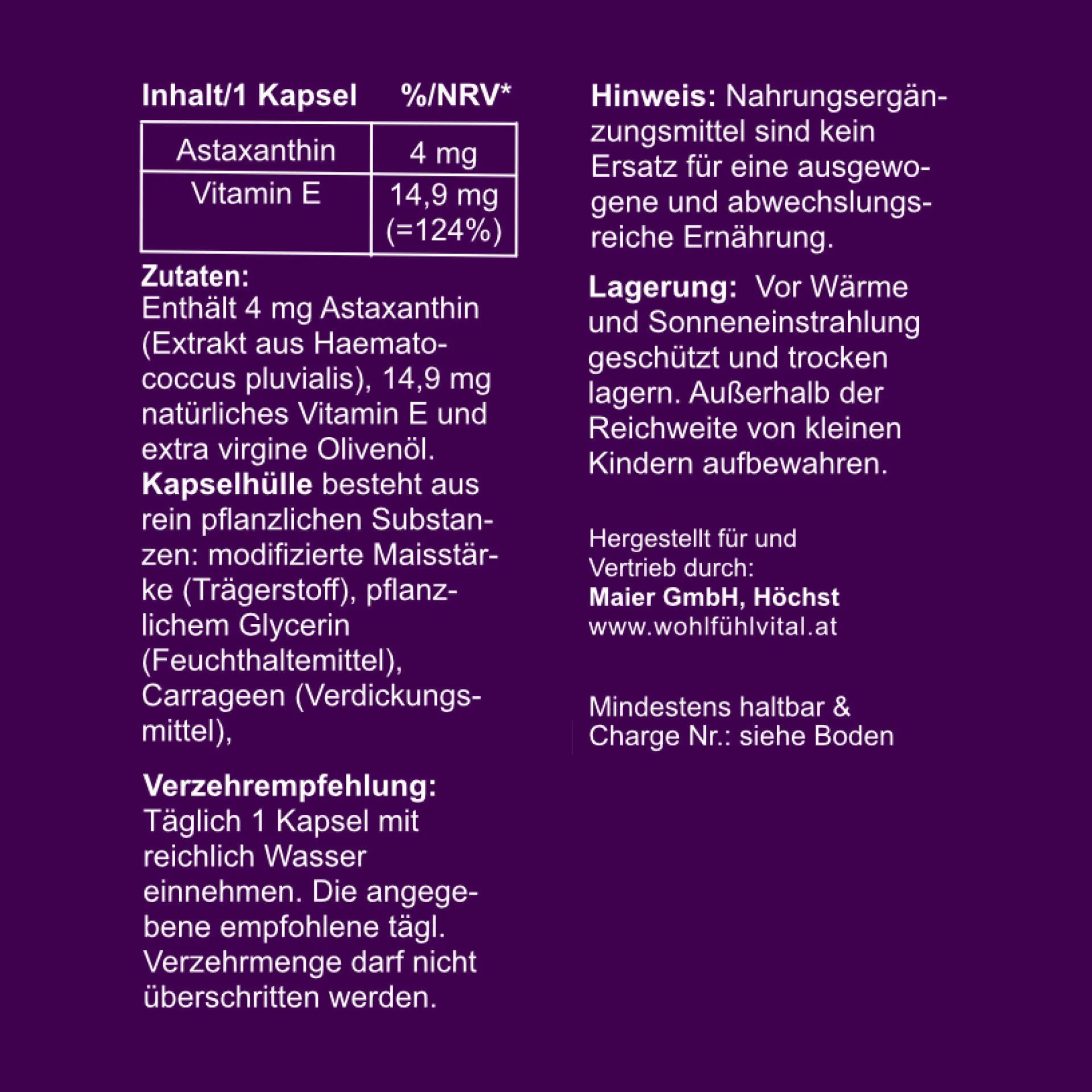 Astaxanthin, 60 Softgelkapseln, von Wohlfühl Vital®