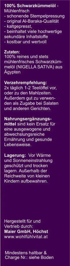 Schwarzkümmelöl, 250 ml, kaltgepresst von Wohlfühl Vital®