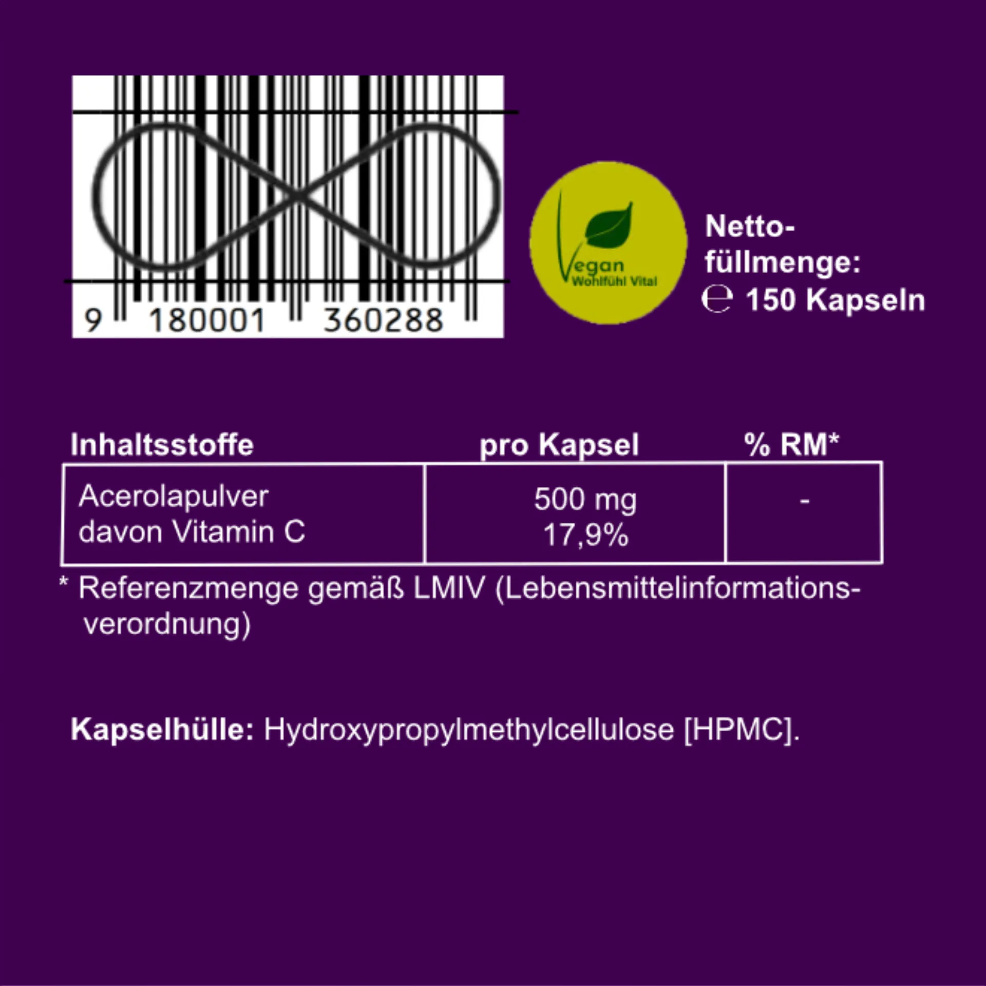 Acerola BIO Vitamin C 500 mg, 150 Kapseln im Glas, von Wohlfühl Vital®