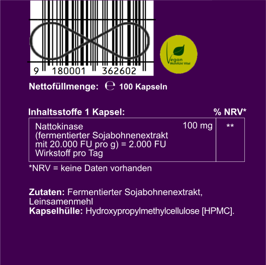 Nattokinase mit Leinsamen, 100 Kapseln im Glas, von Wohlfühl Vital