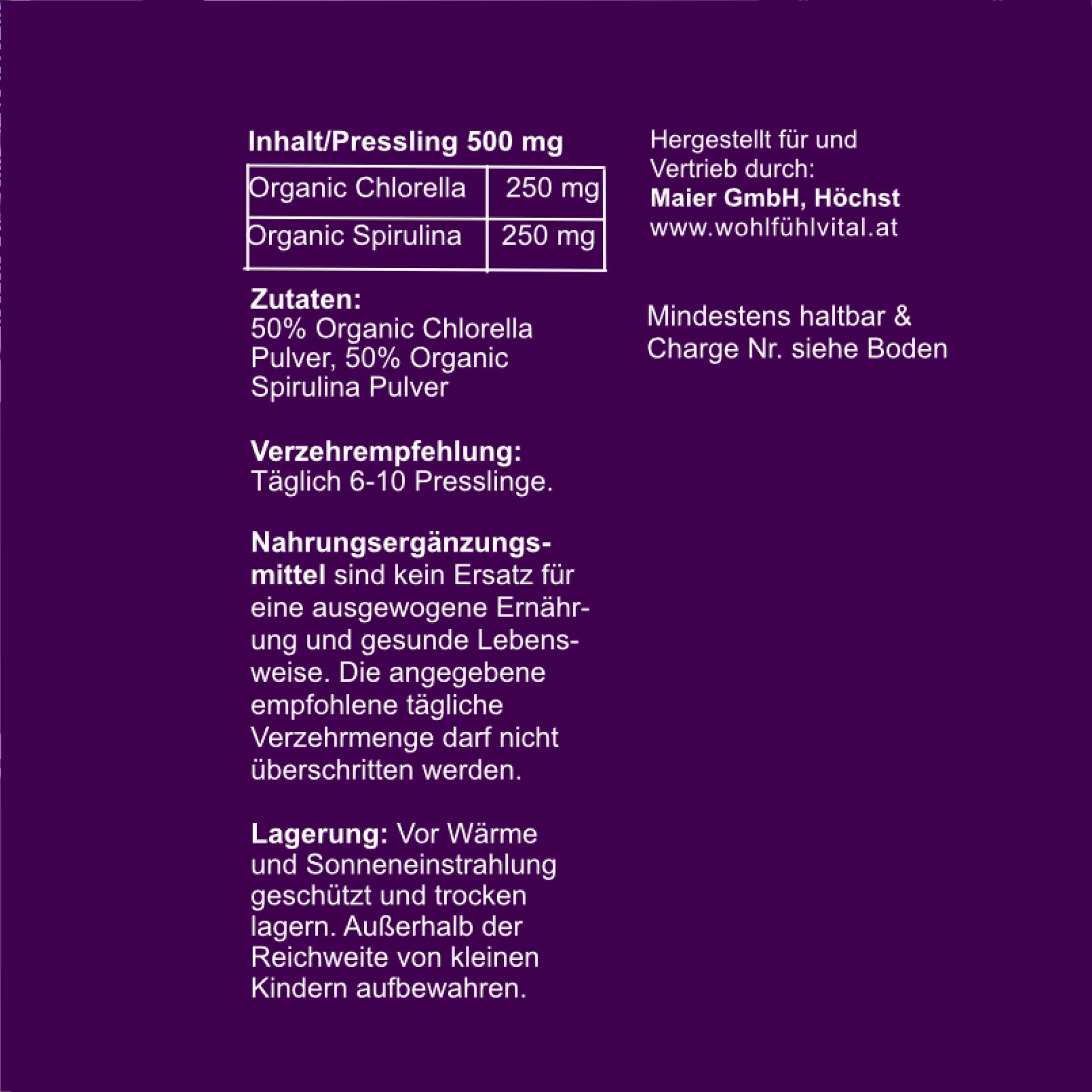 Chlorella Spirulina BIO, 250 Presslinge Nachfüllpackung, von Wohlfühl Vital®