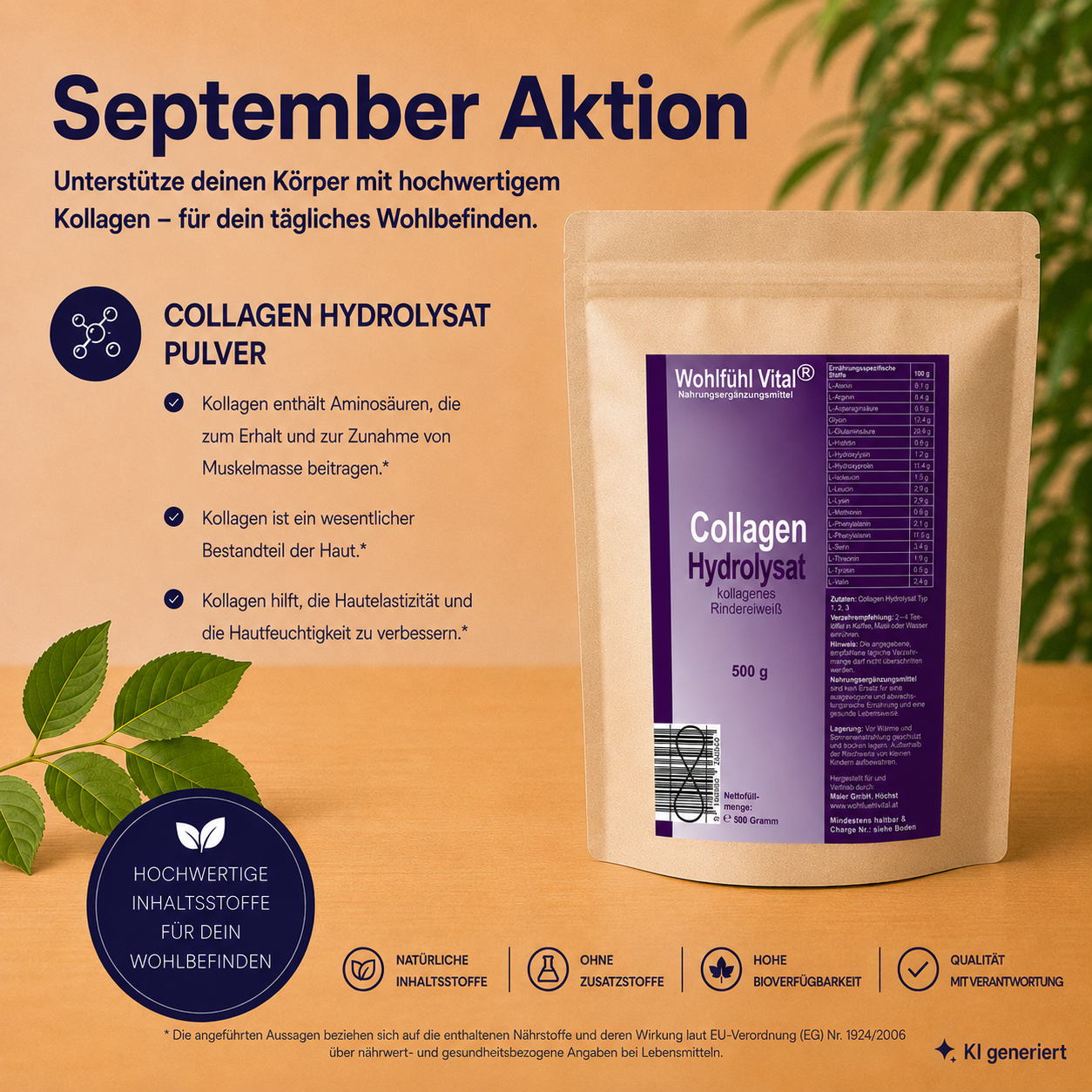 SEPTEMBER AKTION: Collagen Hydrolysat, 500 g, von Wohlfühl Vital® statt € 29,00