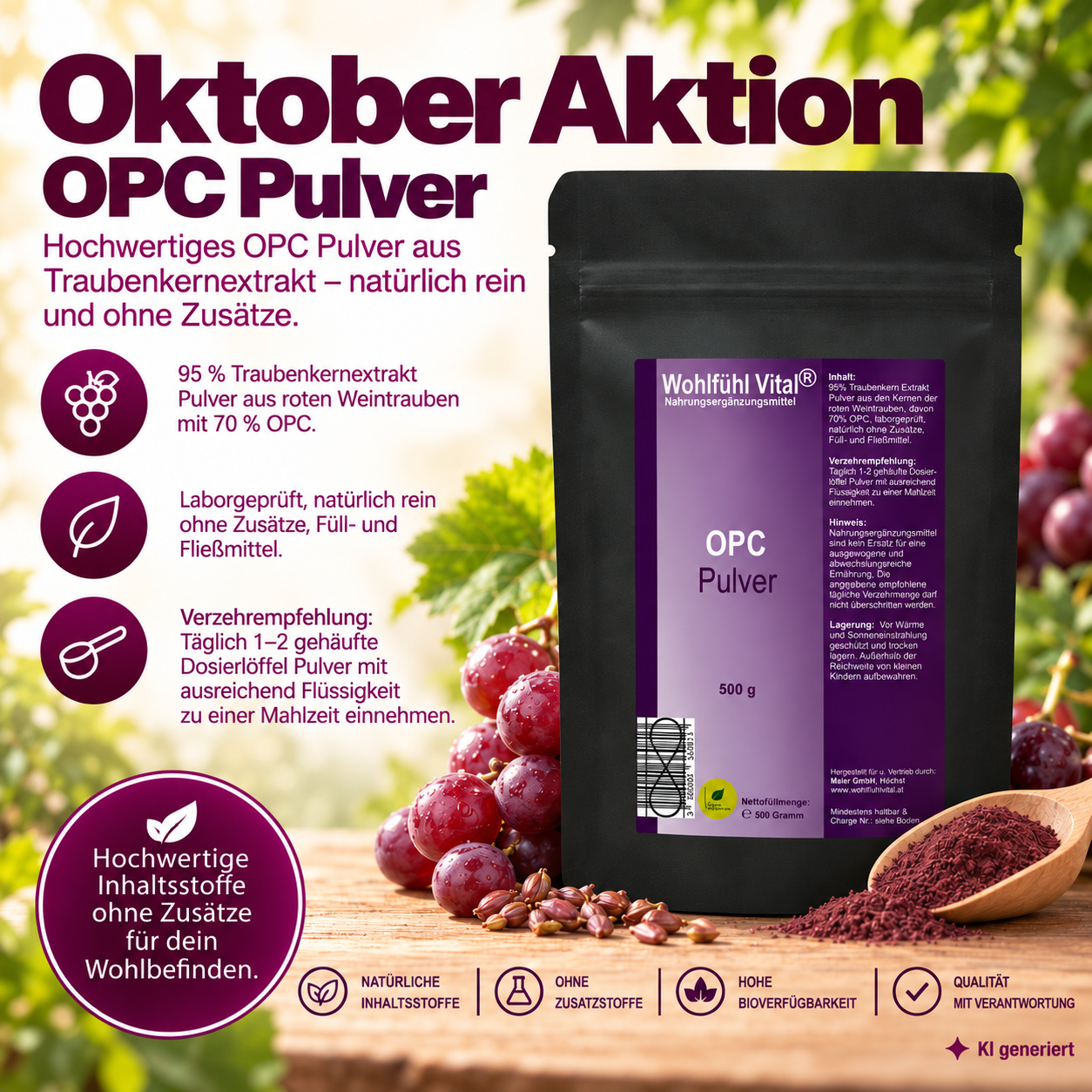 OKTOBER AKTION: OPC Pulver, 500 g, von Wohlfühl Vital® statt € 99,00