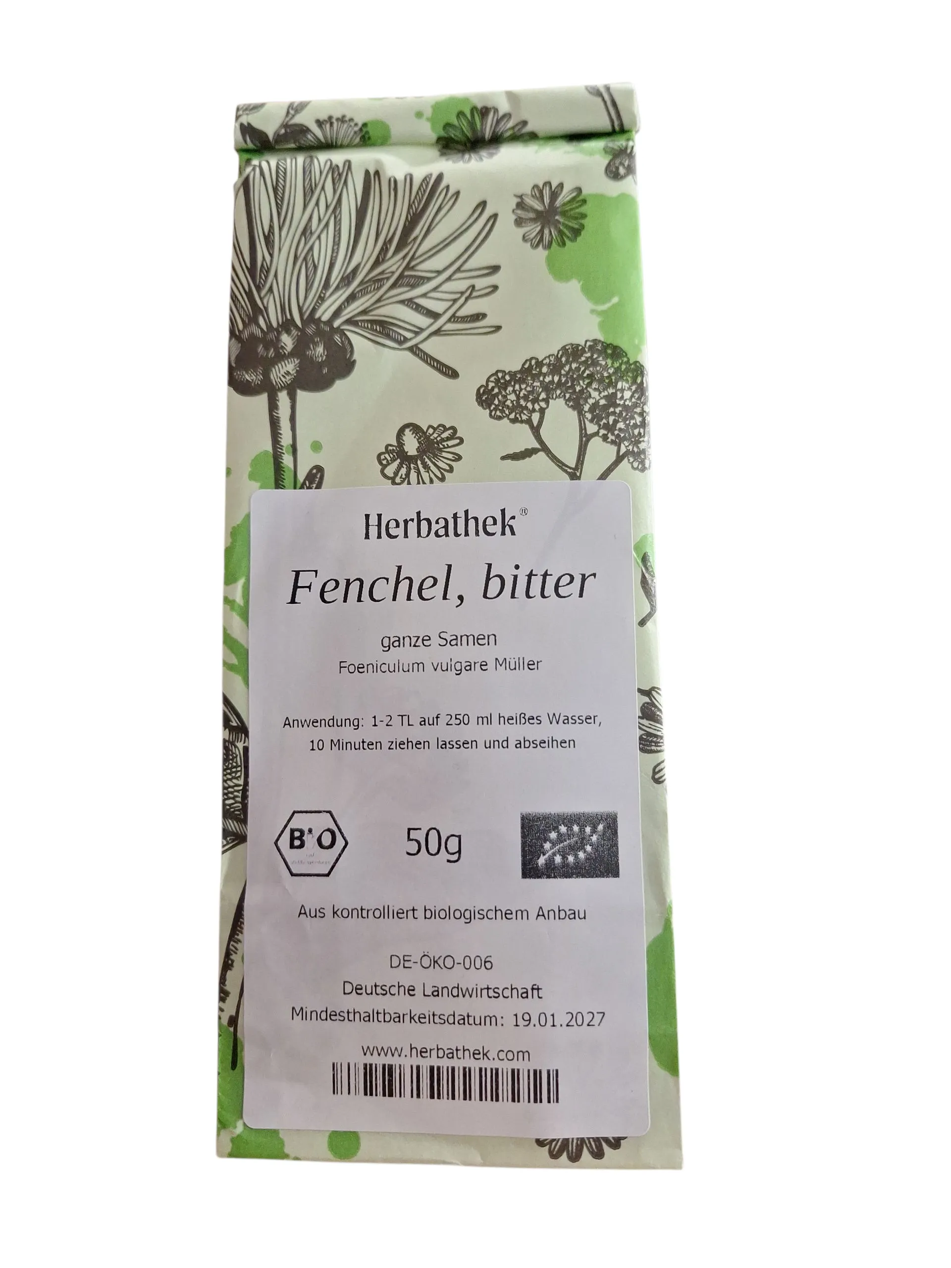 Fenchel Tee, bitter, ganze Samen, 50 g, von Herbathek