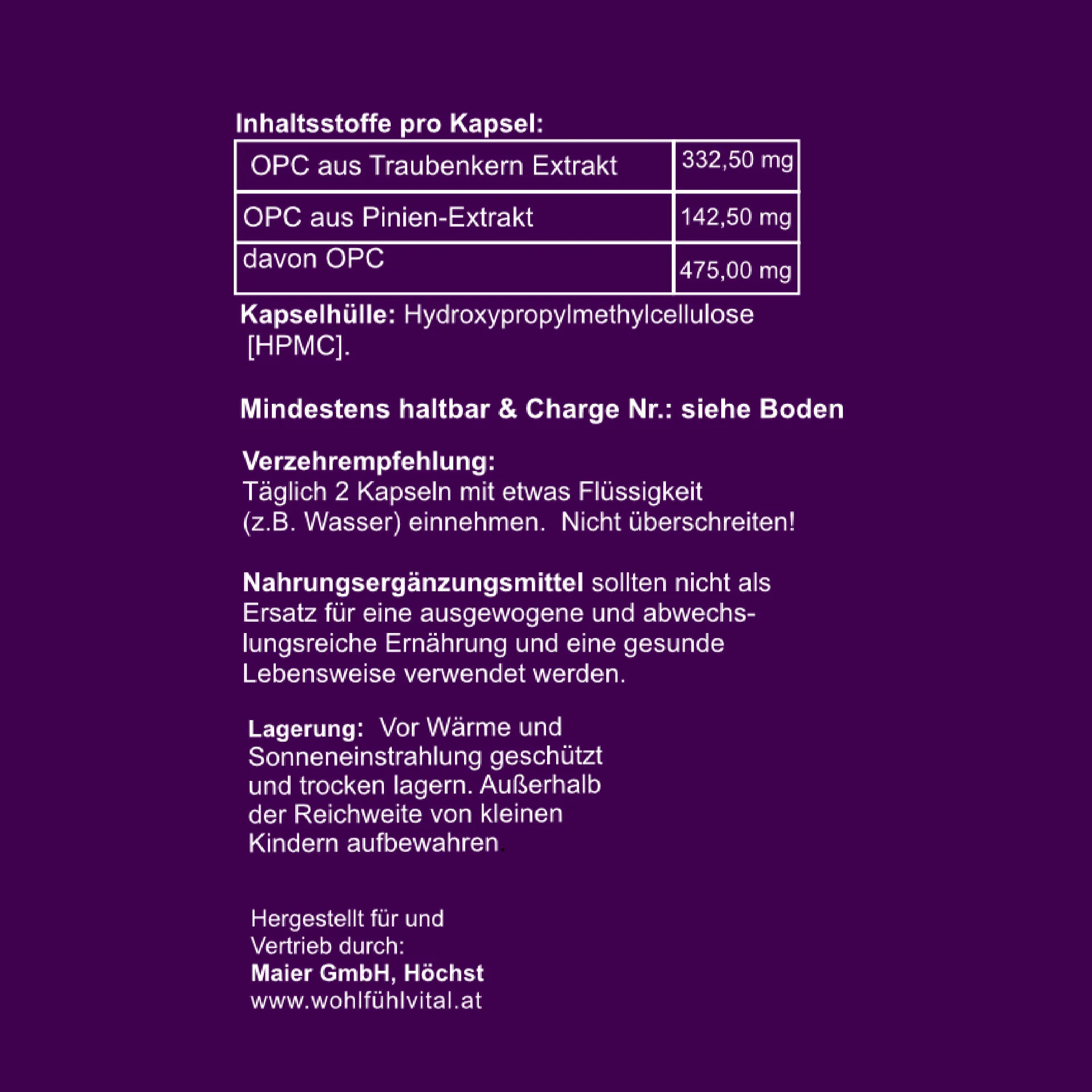 OPC, 120 Kapseln, vegan, von Wohlfühl Vital
