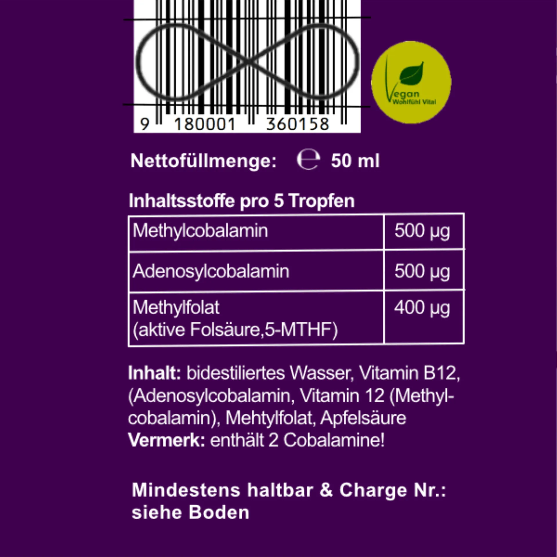 B12 Tropfen 1.000 µg, 50 ml, von Wohlfühl Vital®