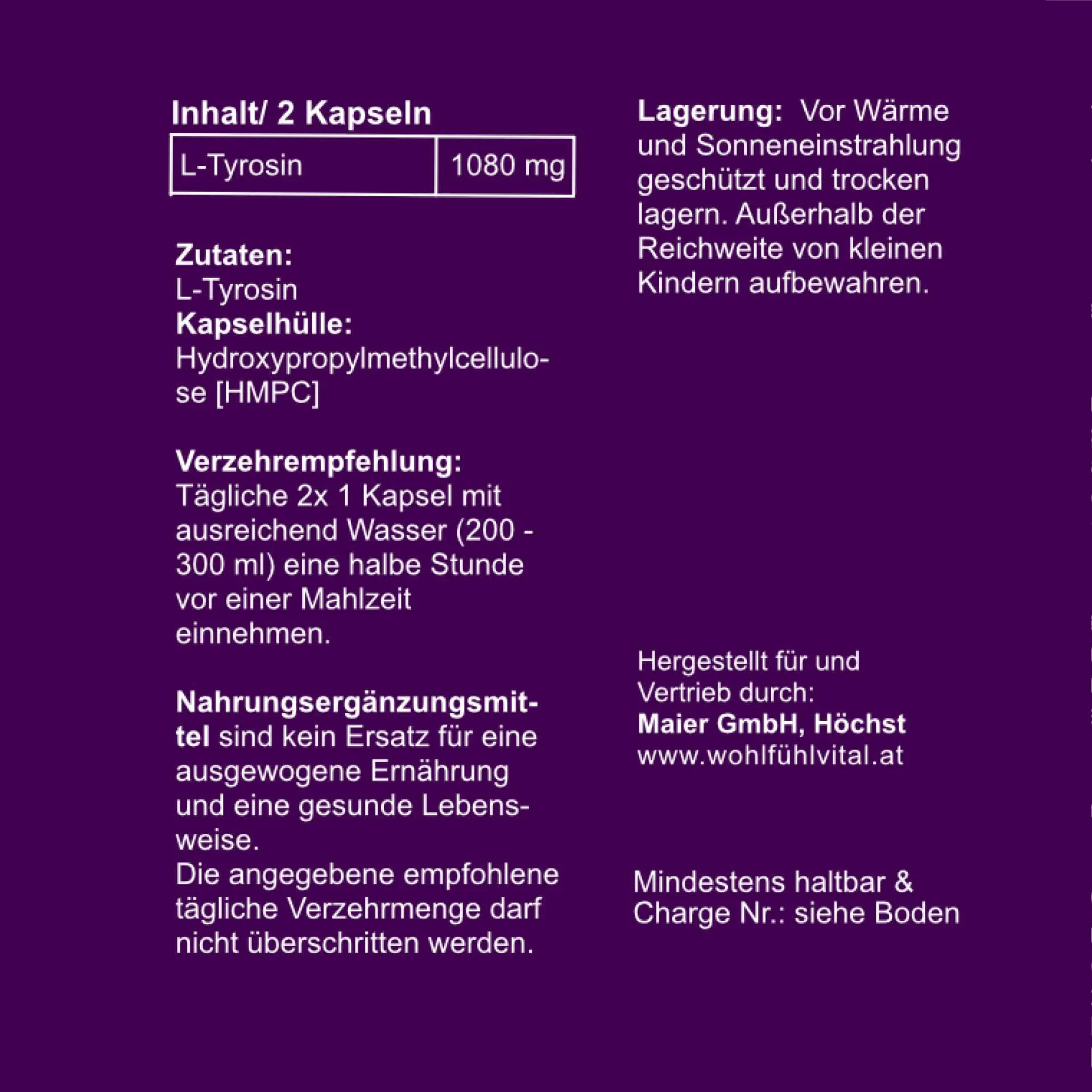 L-Tyrosin, 180 vegane Kapseln, von Wohlfühl Vital®