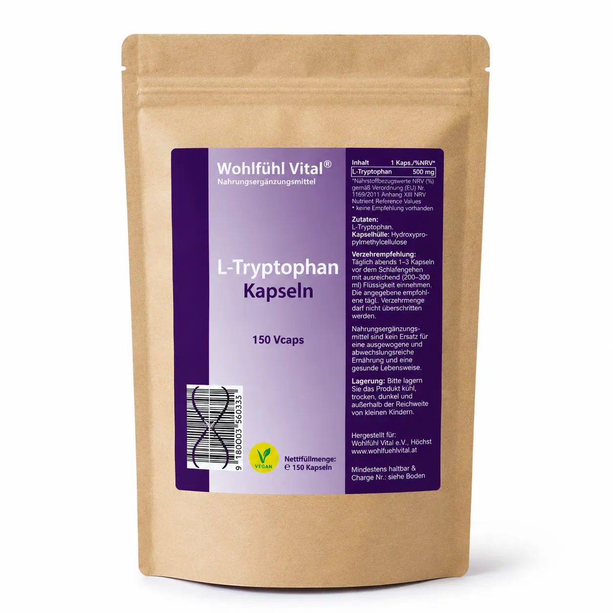 L-Tryptophan, 250 mg, 150 Kapseln, Wohlfühl Vital® 
