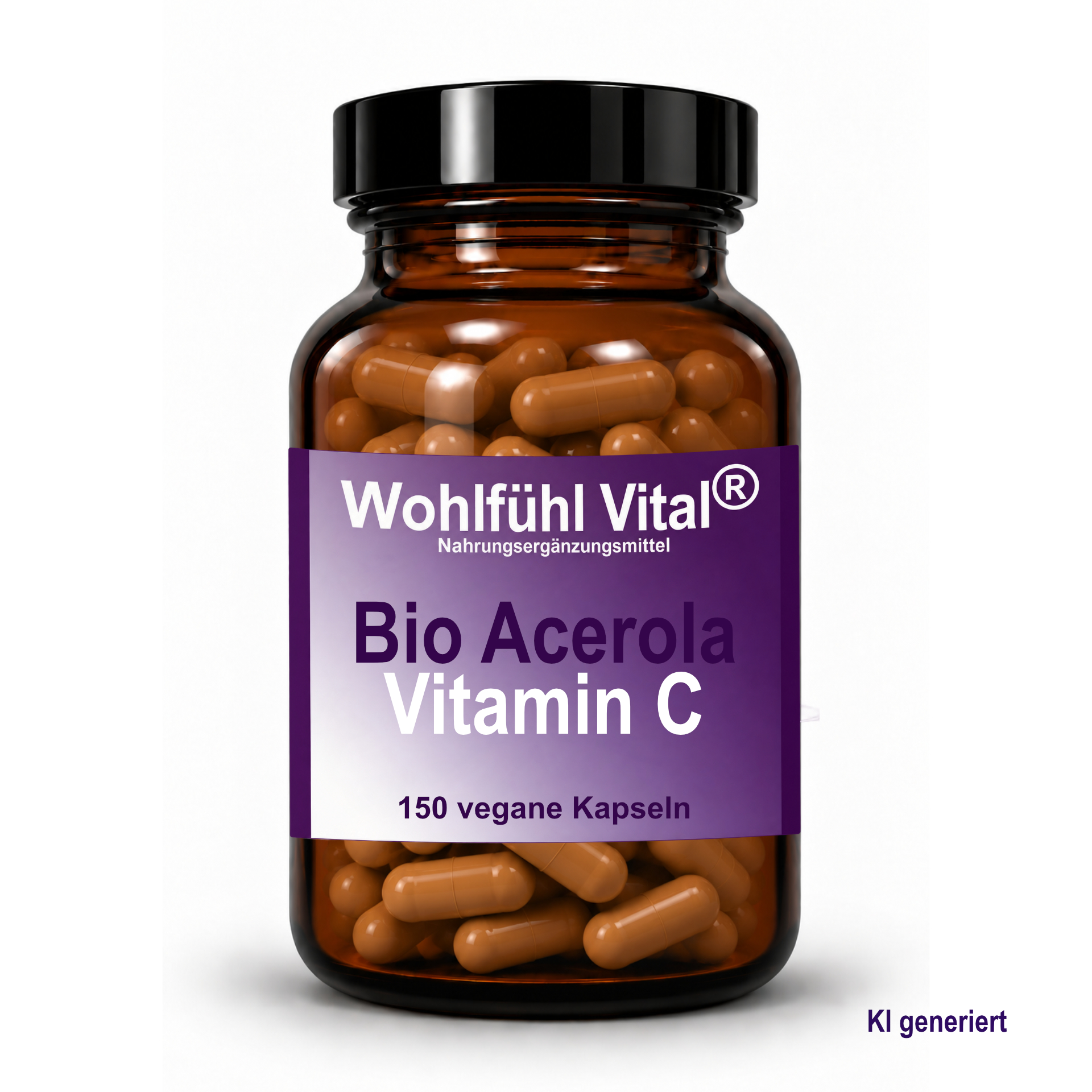 Acerola BIO Vitamin C 500 mg, 150 vegane Kapseln im Glas, von Wohlfühl Vital®