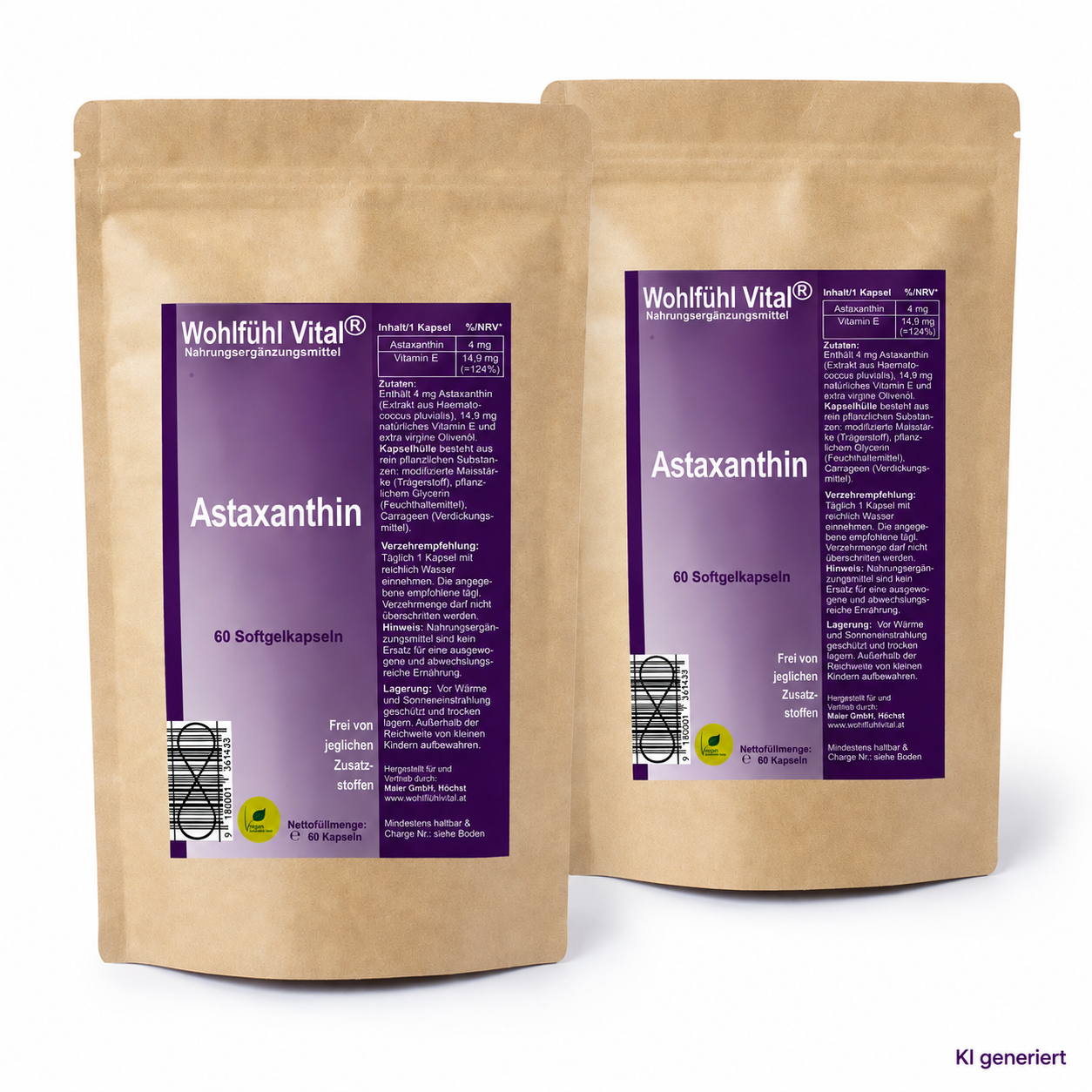 AUGUST AKTION: Astaxantahin, 2er Pack á 60 Softgelkapseln, von Wohlfühl Vital®