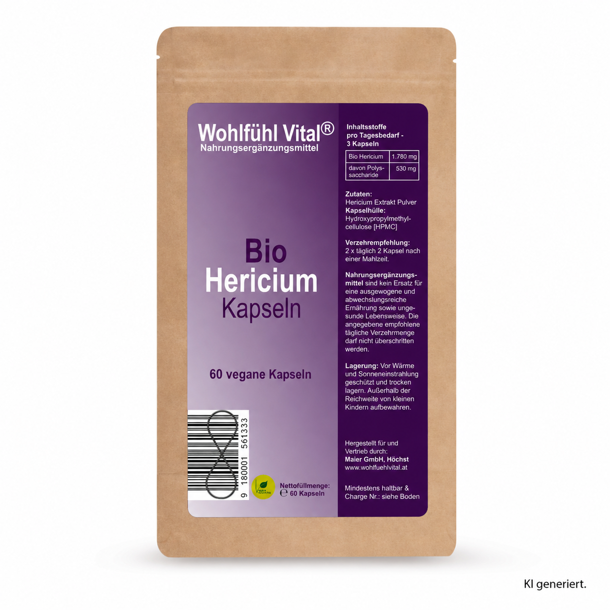 Hericium BIO Kraftpilz, 60 vegane Kapseln, von Wohlfühl Vital®