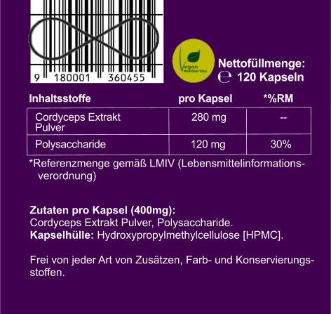 Cordyceps Extrakt, 120 vegane Kapseln im Glas, von Wohlfühl Vital®