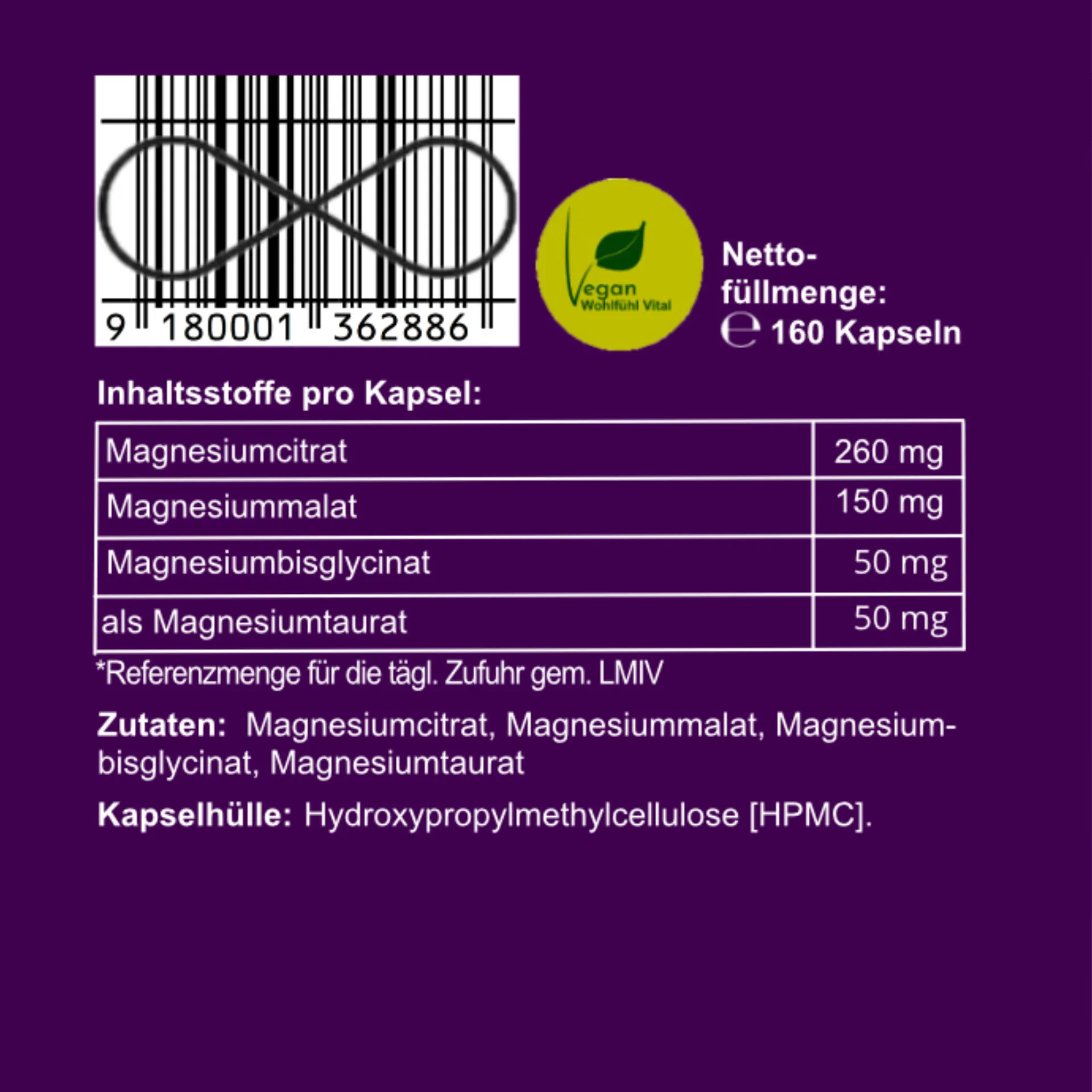 Magnesium Mix, 160 Kapseln im Glas, von Wohlfühl Vital®