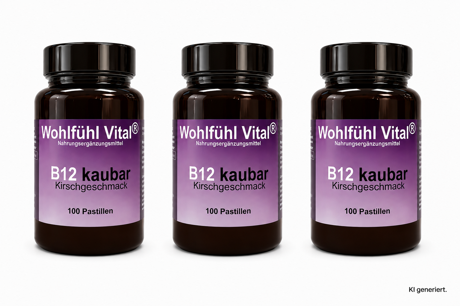 B12 kaubar 500µg, 3er AKTION zu je 100 Lutschpastillen in Plastikdose oder Nachfüllung, von Wohlfühl Vital®