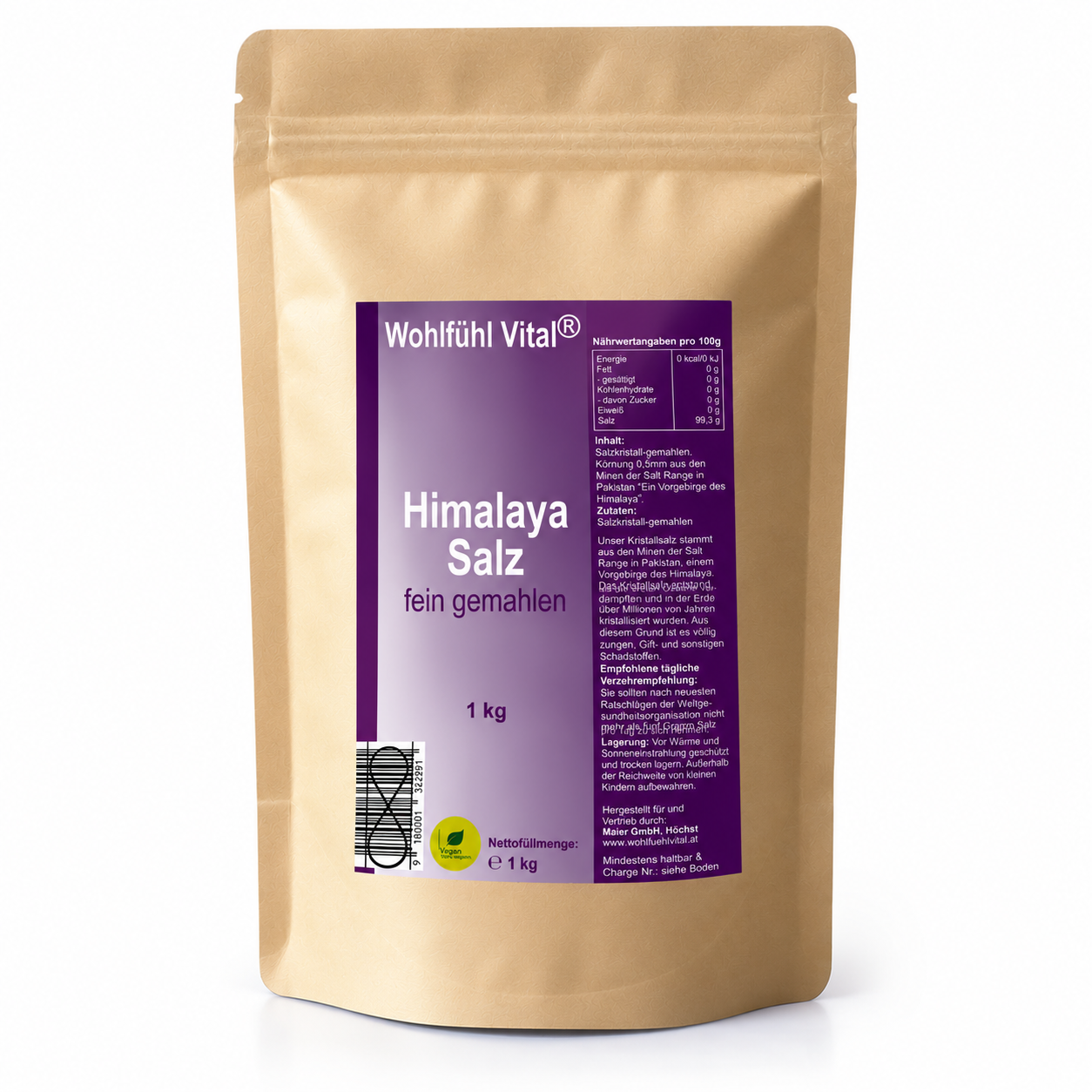 Himalaya Salz, fein gemahlen, 1 kg, von Wohlfühl Vital®