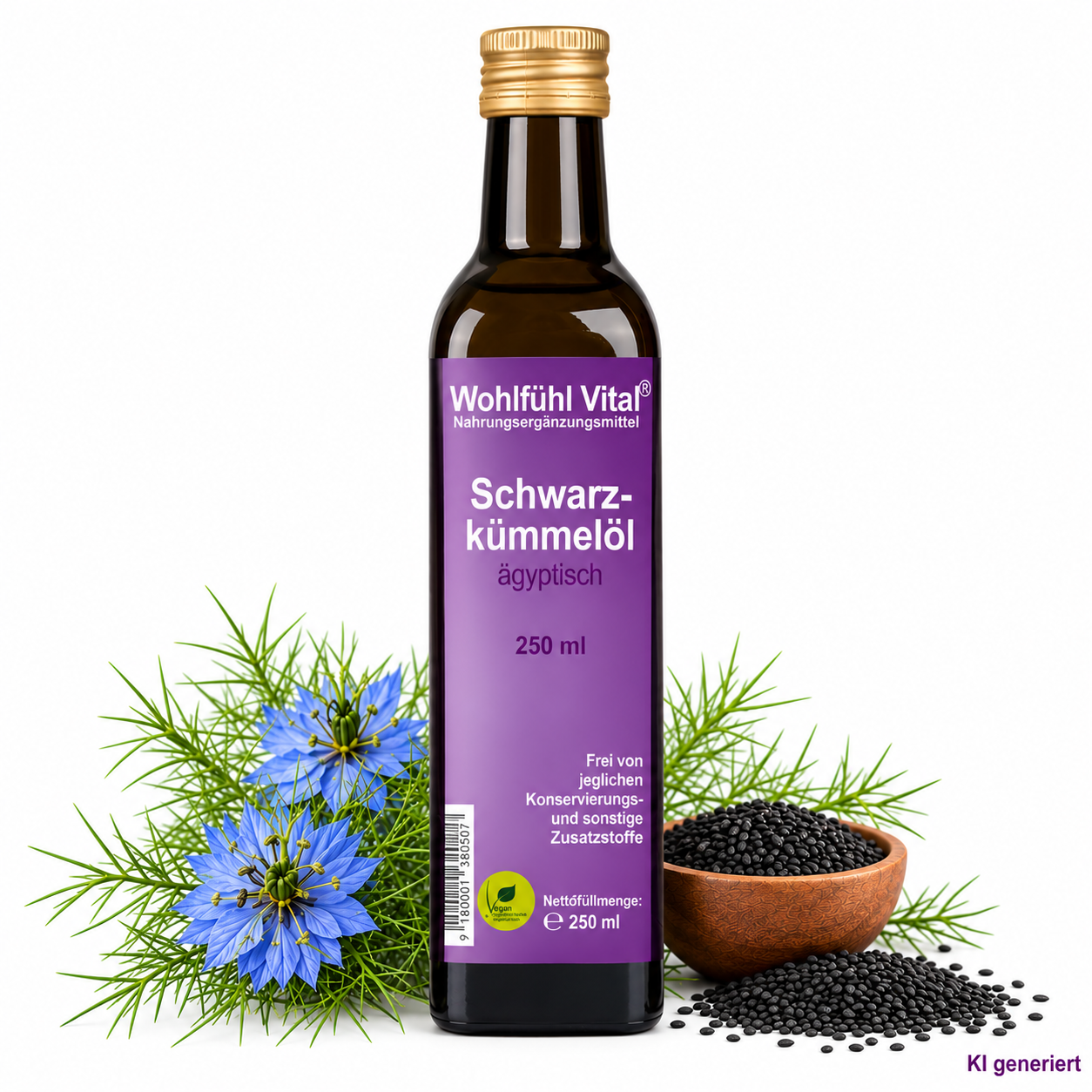 Schwarzkümmelöl, 250 ml, kaltgepresst von Wohlfühl Vital®