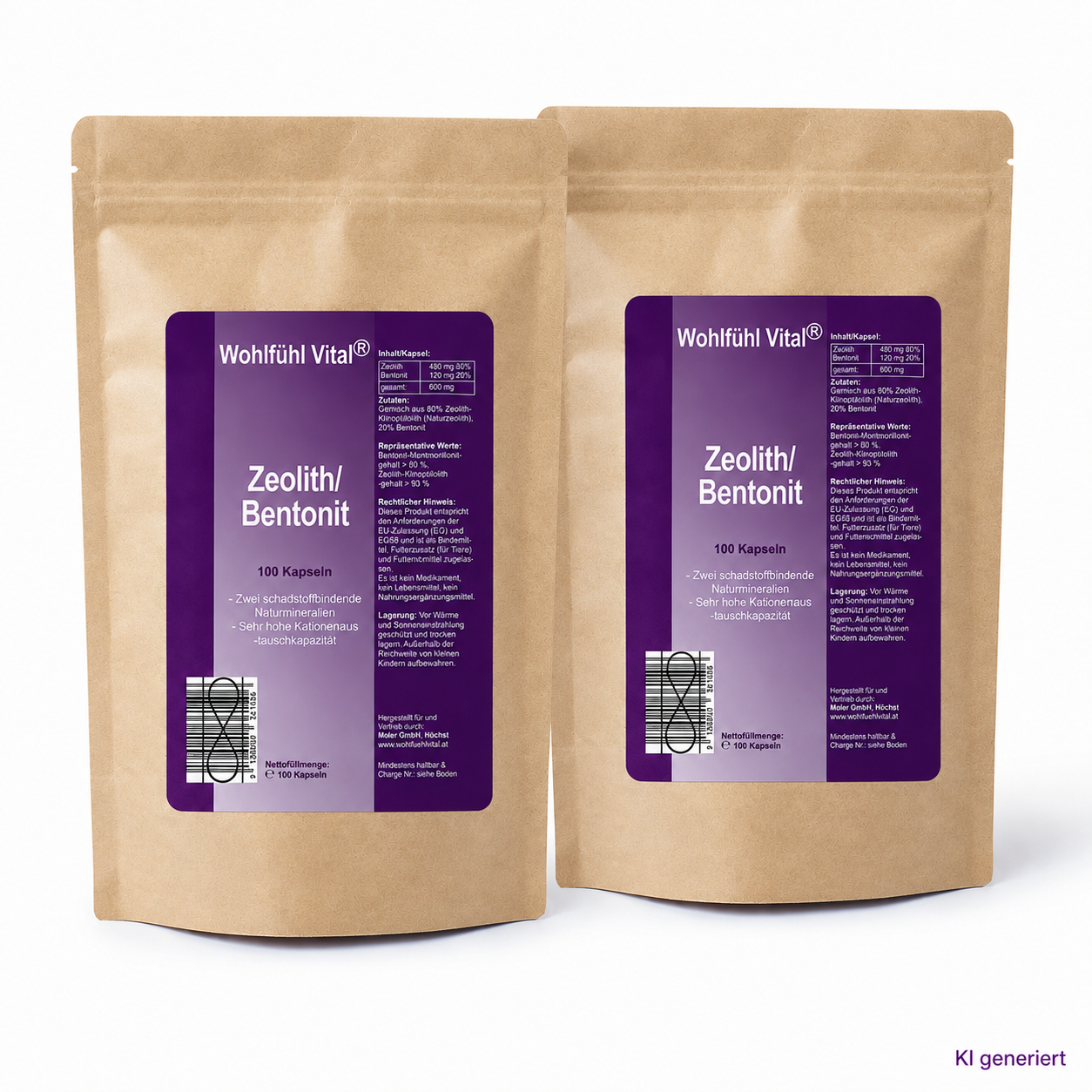 AUGUST AKTION: Zeolith/Bentonit, 2er Pack á 100 Kapseln, von Wohlfühl Vital®